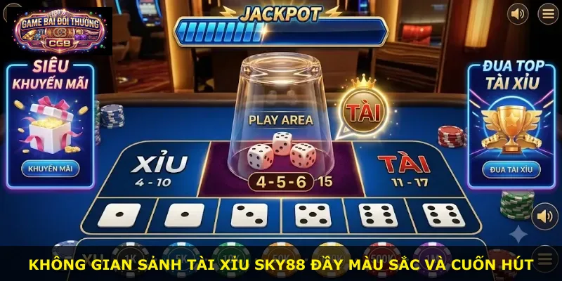 Không gian sảnh Tài Xỉu Sky88 đầy màu sắc và cuốn hút